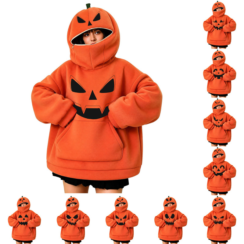 Amazon's new Halloween pumpkin-themed hooded sweatshirt for women, spring and autumn quirky jacket, holiday event top