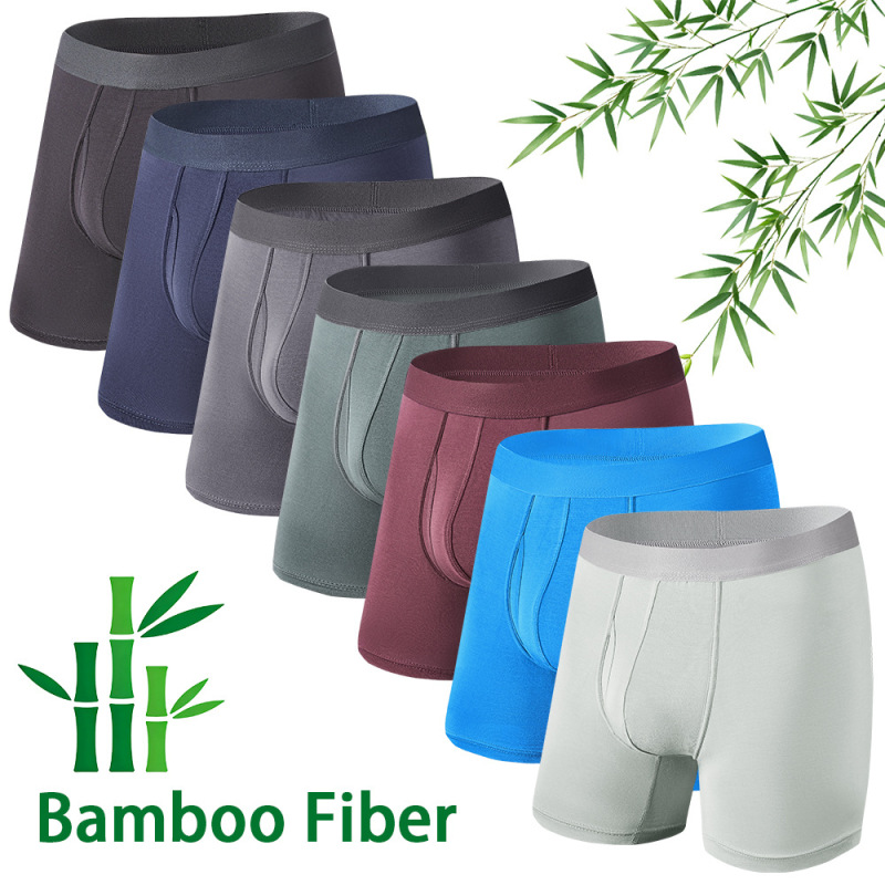 European and American Cross-Border Extended Open Men's Underwear Bamboo Fiber Sports Mid-Waist Boxer Briefs Standard Ready Stock Light Customization