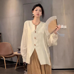 大码设计感新中式长袖衬衫女2025新款秋季微胖MM宽松显瘦早秋上衣