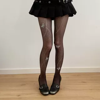 甜美少女白色丝袜线条钻蝴蝶薄款防勾丝任意剪连裤袜女防脱丝袜