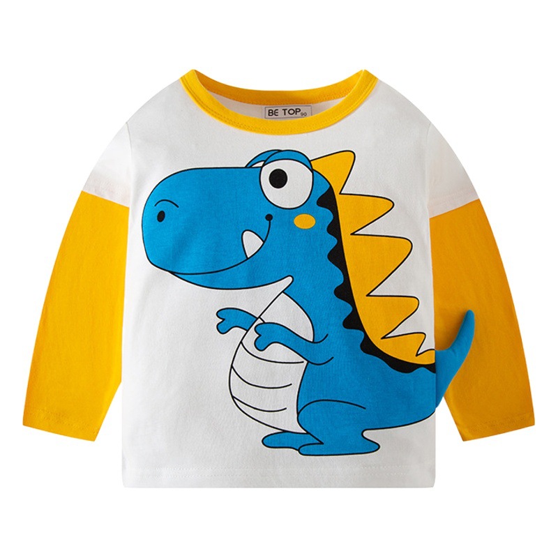 2025 nueva ropa de otoño para niños con dibujos de dinosaurios, camiseta de manga larga de algodón puro, Top de cuello redondo para bebé, triangulación de envíos