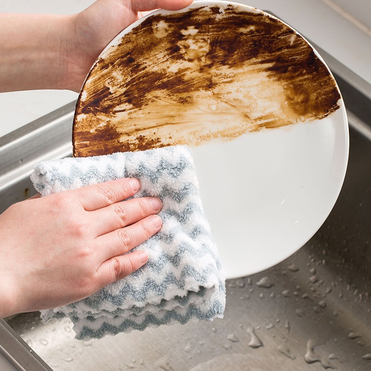 Grueso trapo catiónico coral terciopelo jacquard onda trapo absorbente cocina paño de limpieza plato paño toalla
