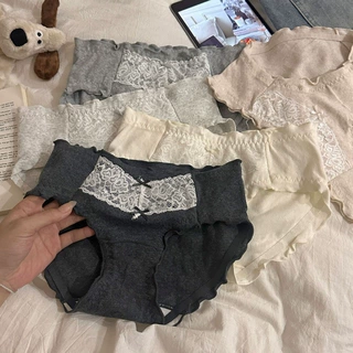 蝴蝶结巴洛克~法式蕾丝软糯木耳边纯棉内裤女生10A抗菌纯棉加长裆