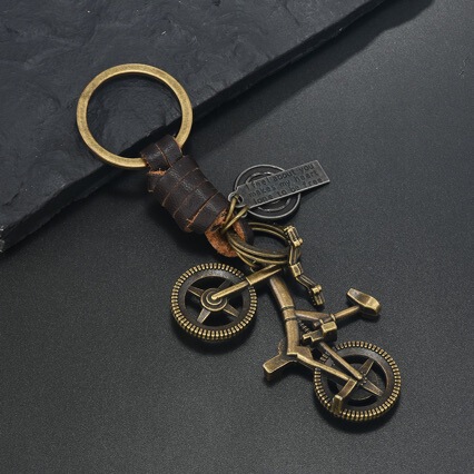 Cross-Border Bicycle Keychain Men's and Women's Gifts Alloy Bronze Smiling Face Six-Pointed Star Retro Woven Cowhide Keychain