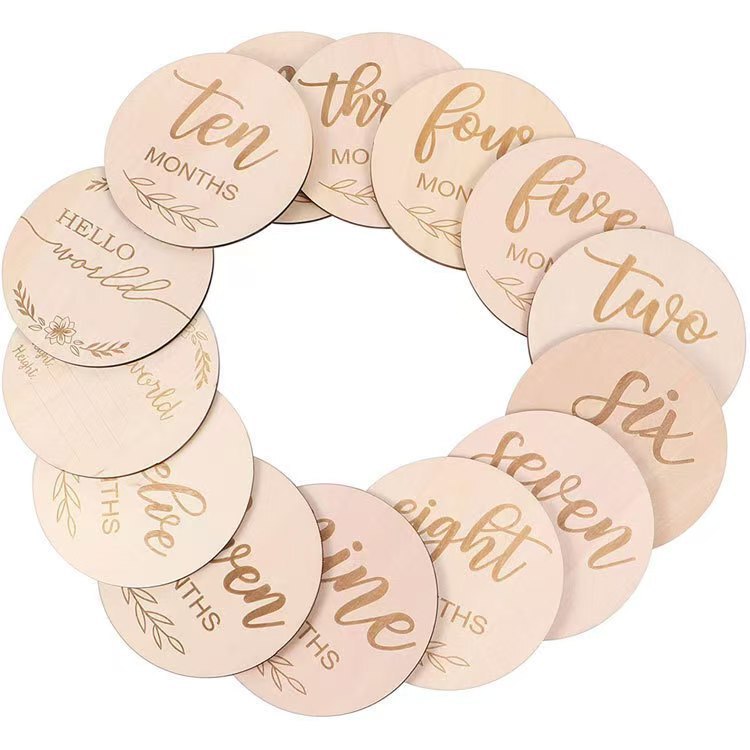Wooden Baby Milestone Memorial Wooden Pieces Welcome Newborn Photography Props Month Round Brand Solid Wood Wooden Baby Milestone Memorial Wooden Pieces Welcome Newborn Photography Props Month Round Brand Solid Wood