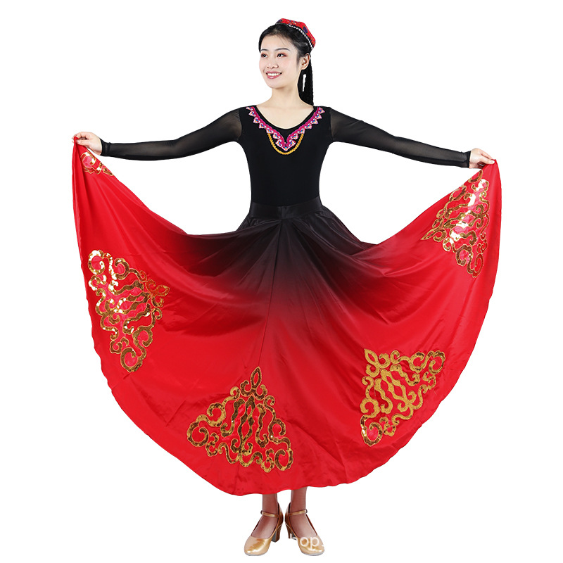Xinjiang ropa de rendimiento de danza Uygur Hui Arte examen práctica ropa superior hembra adulto bordado cuello en V manga larga