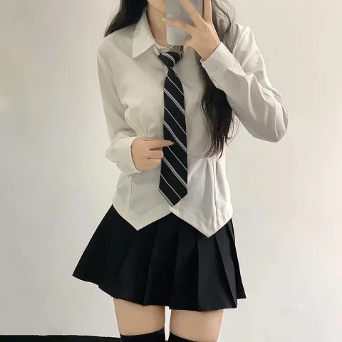 Afy-(Cool Silk Cotton) Jk Uniform Shirt Summer College Style White Puff Sleeve Short Sleeve Shirt Does Not Support Returns or Exchanges