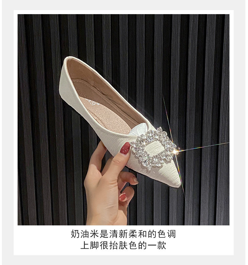 Giày búp bê nữ mũi nhọn gót thấp đính đá phối nơ, kiểu Pháp thanh lịch — Màu hồng, Màu mơ, Màu đen chi tiết 9