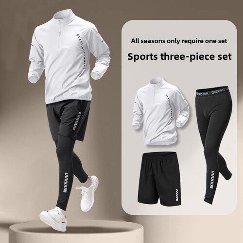Fitness set for men, ice silk quick-dry summer sports clothes, short-sleeved T-shirt, running equipment, tank top, summer cycling wear