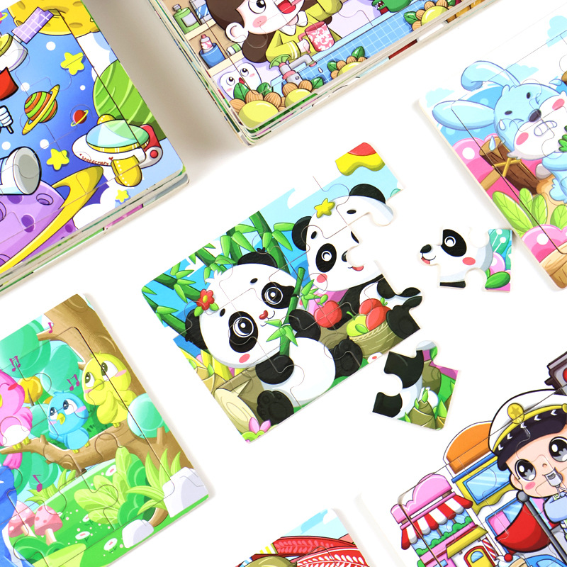 Rompecabezas plano de madera de 12 piezas, juguetes educativos para niños pequeños, rompecabezas de pensamiento lógico cognitivo de animales de dibujos animados de educación temprana