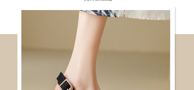 Sandal da thật đế xuồng La Mã nữ mũi hở gót cao — Màu đen chi tiết 4