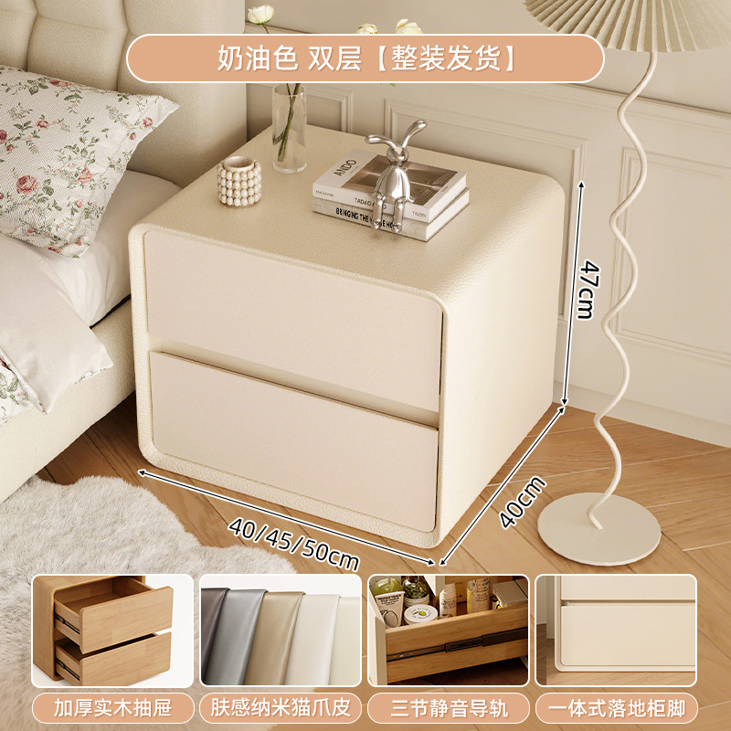 Mesita de noche negra Dormitorio doméstico de madera maciza 2025 nuevo gabinete lateral de cama de almacenamiento moderno simple y de lujo ligero de alta gama image 9
