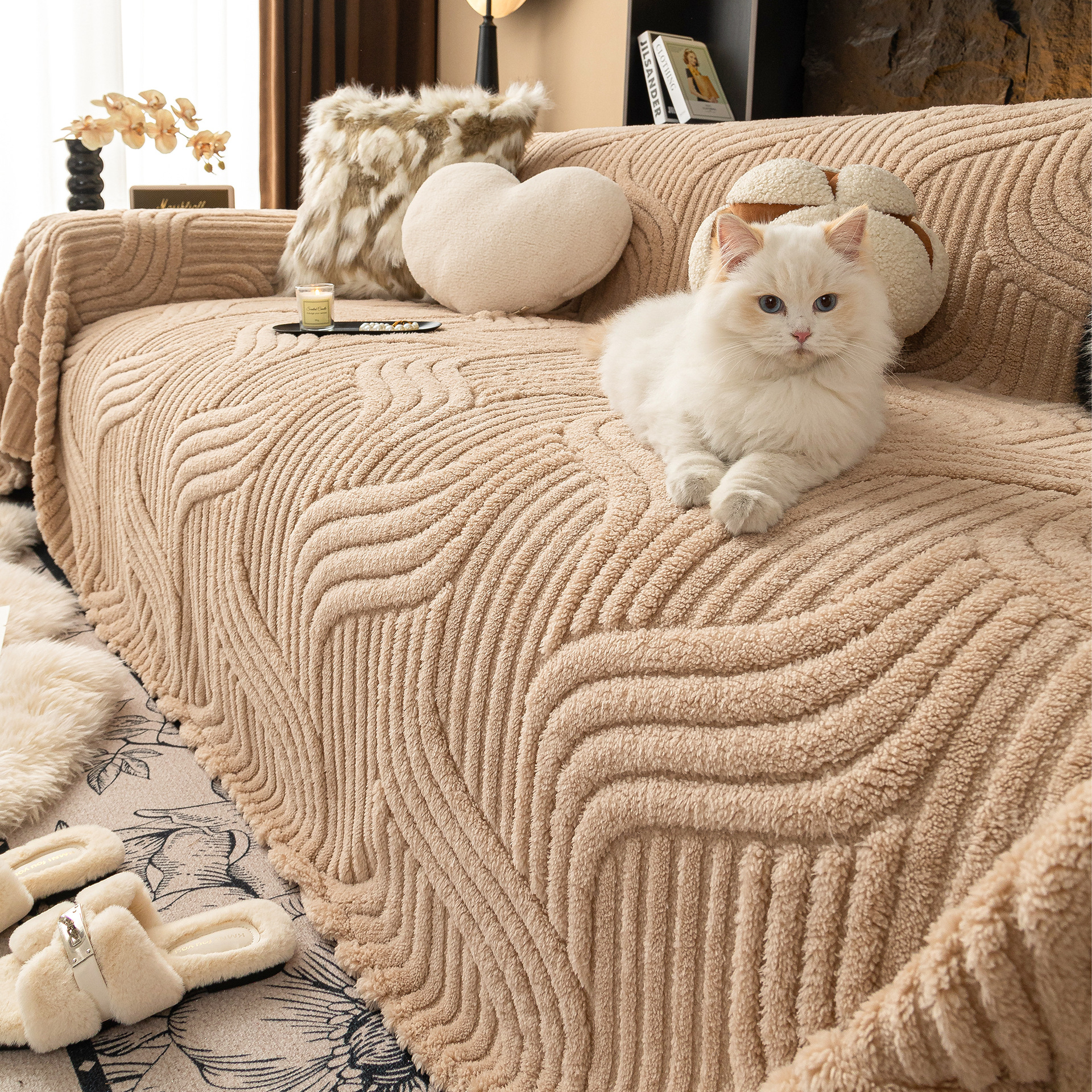Invierno crema de viento sofá 2025 nueva sensación de alta calidad engrosada toalla de sofá de algodón cojín de sofá antideslizante
