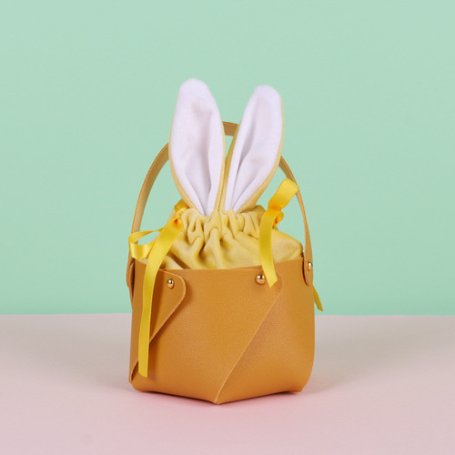 Easter gifts cross-border hot sale leather bucket rabbit ears portable basket party gift box packaging easter egg box candy bag