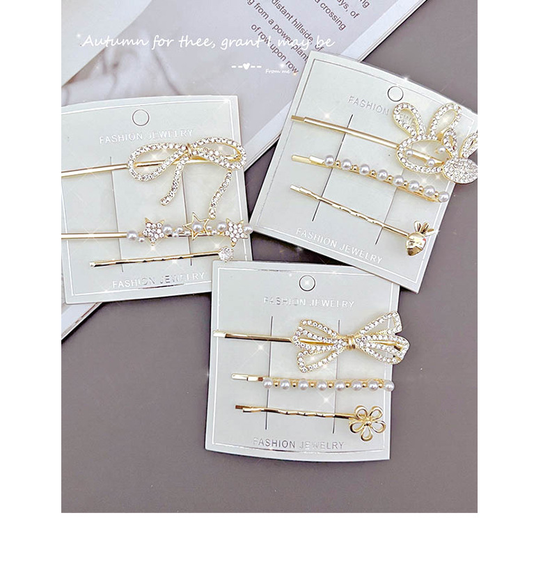 Star, Bow Knot Pattern Women's Gender Inlay Design Women's Sweet Star Bow Knot Alloy Inlay Rhinestones Pearl Hair Clip