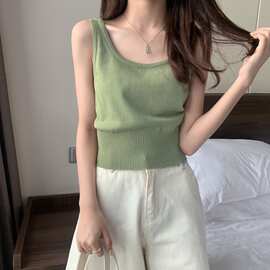 白色冰丝针织吊带背心女内搭打底夏季外穿绝美短款显瘦美背上衣潮