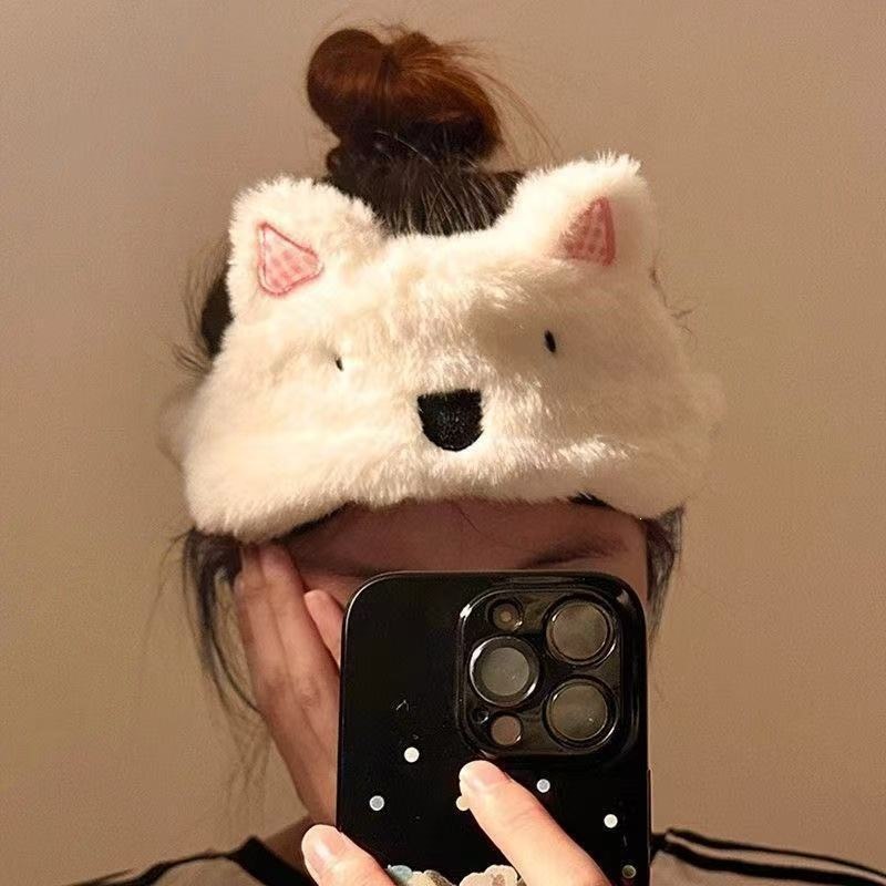 Cute cartoon West Highland plush eye mask for women, designed for sleep, ideal for students to use during lunch breaks to relieve eye fatigue