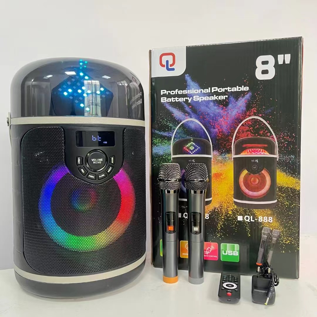 Altavoz Bluetooth KTV Portátil QL-878 con Subwoofer y Luz RGB para Al Aire Libre y KTV