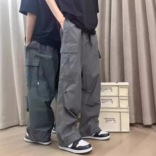 American Retro Work Pants for Men - Summer Thin Version, Streetwear Trend Brand Combat Pants with Multiple Pockets, Paratrooper Casual Wide Leg Pants