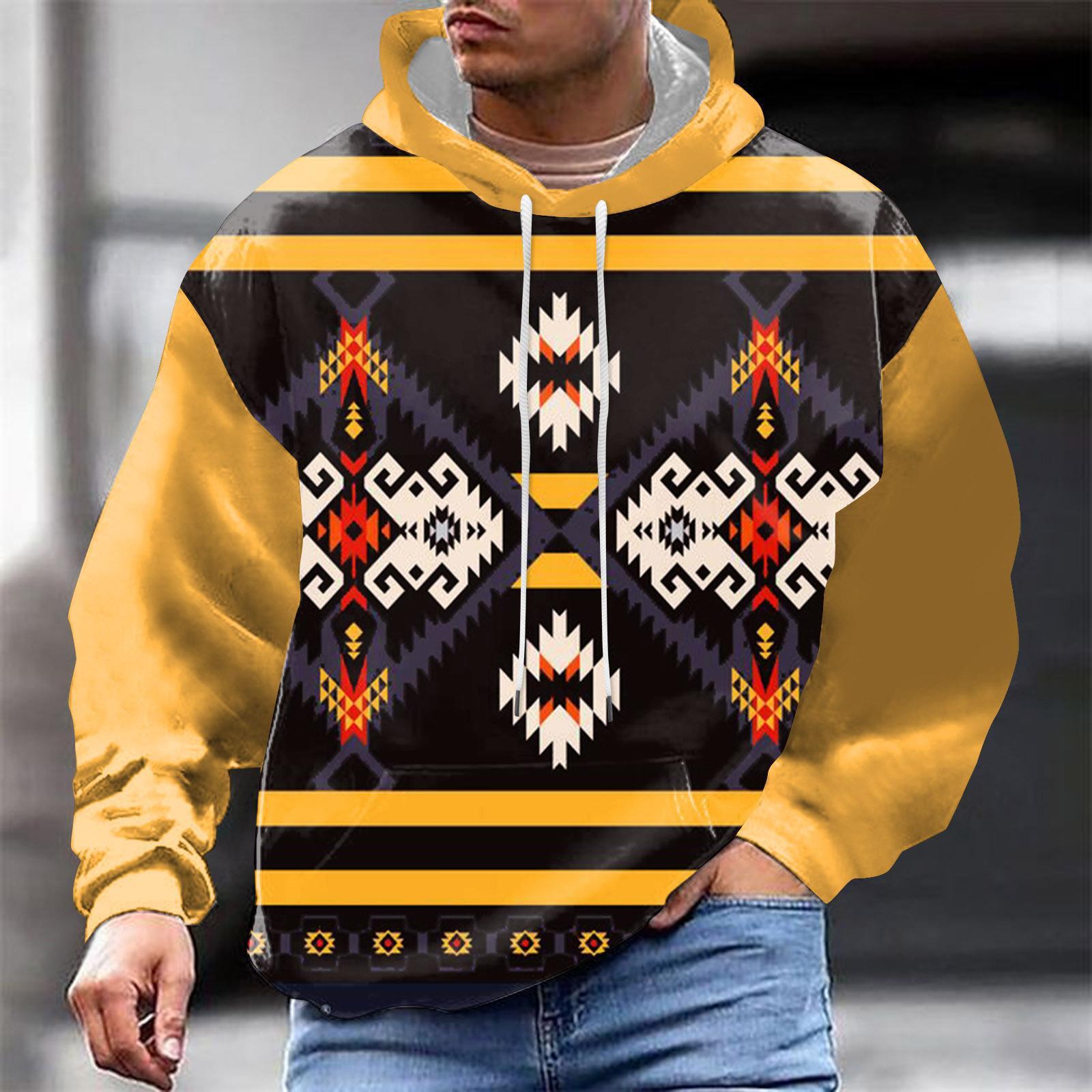 Comercio exterior europeo y americano nuevo estilo 2024 nueva tendencia de la moda casual todo-fósforo suéter con capucha para hombres étnicos MC11