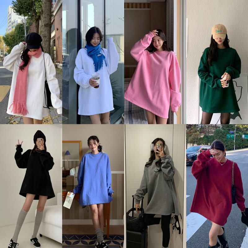 Korean-style loose and relaxed autumn/winter new collection: fleece-lined, thick, and warm dopamine-inspired sweatshirt dress in 8 colors Korean-style loose and relaxed autumn/winter new collection: fleece-lined, thick, and warm dopamine-inspired sweatshirt dress in 8 colors