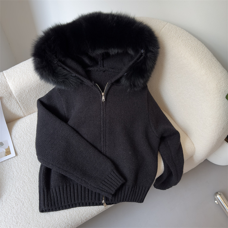 Women's Clothing Spring Jacket Women Zipper Real Fox Fur Collar Hooded Cardigan Tops Jacket Women High end Spring and Autumn_ipsvogv.com