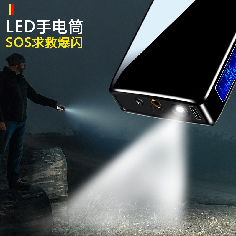 TikTok cigarrillo electrónico más ligero personalidad creativa de los hombres de moda Nuevo de doble arco de gas-eléctrico de doble uso a prueba de viento encendedor de carga de iluminación