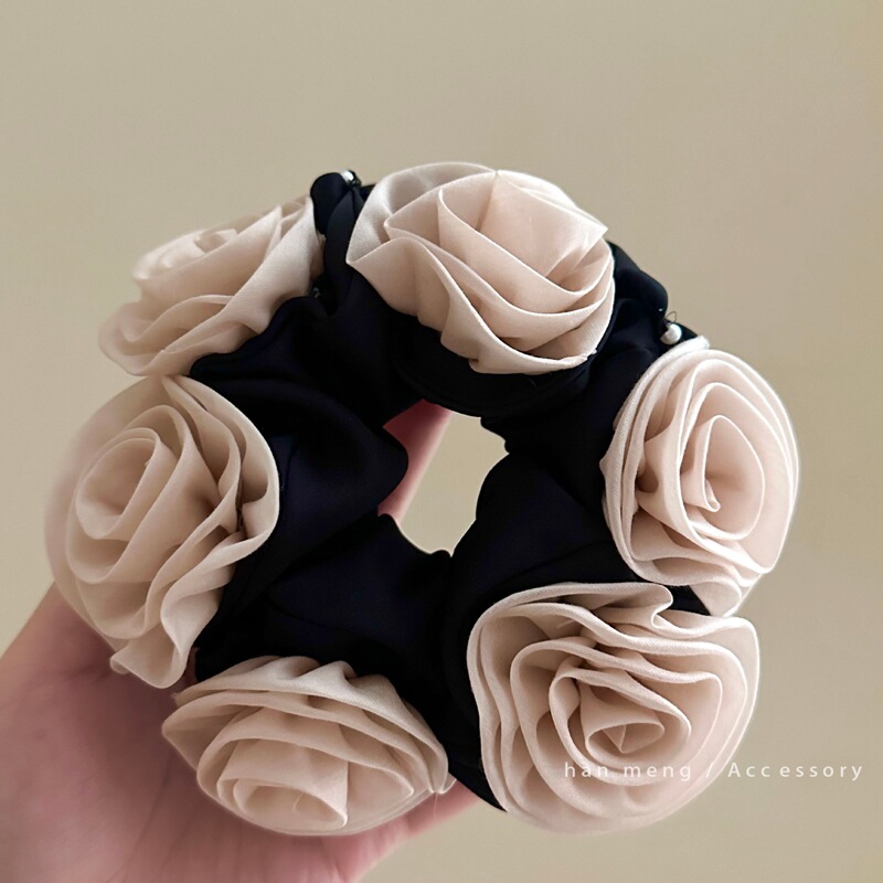 法式玫瑰复古立体玫瑰花花朵ins风发圈马尾高级皮筋丸子发饰头绳|undefined