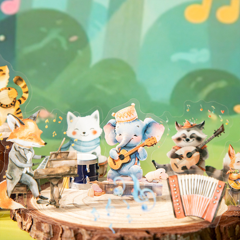 Hermoso día serie de conciertos de animales paisajismo PET pegatinas 6 lindo material de decoración de bricolaje base
