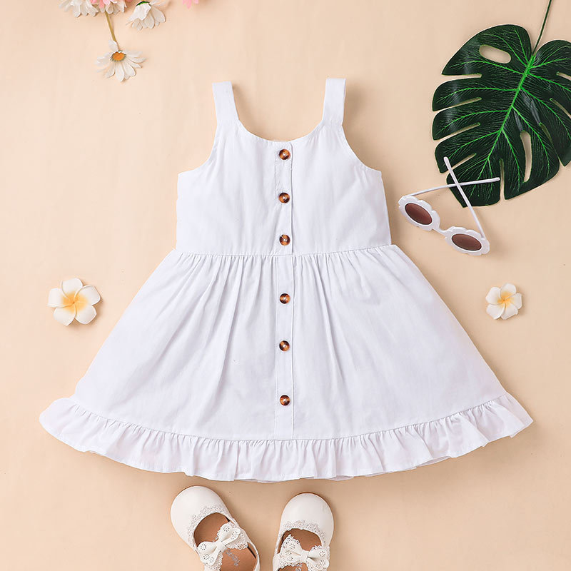childrens clothing 2022 summer baby suspender skirt casual white girls dresspicture3