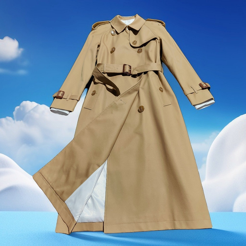 British Style Women's Westminster Long Casual Double-Breasted Waterproof Trench Coat Khaki Commuter Style