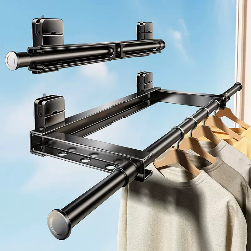 吸盘折叠晾衣架隐形伸缩晾衣杆免打孔室内家用阳台晒被子晾衣神器