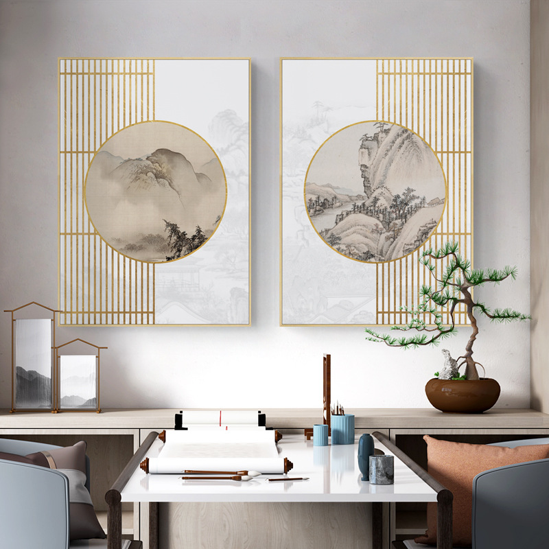 Quiet Style Chinese Zen Living Room Decoration Painting Creative Octagonal Hanging Painting Restaurant Classical Lotus Tea Room Mural