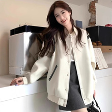 白色加绒棒球服女夹克外套秋季2024新款爆款高级感休闲上衣春秋冬