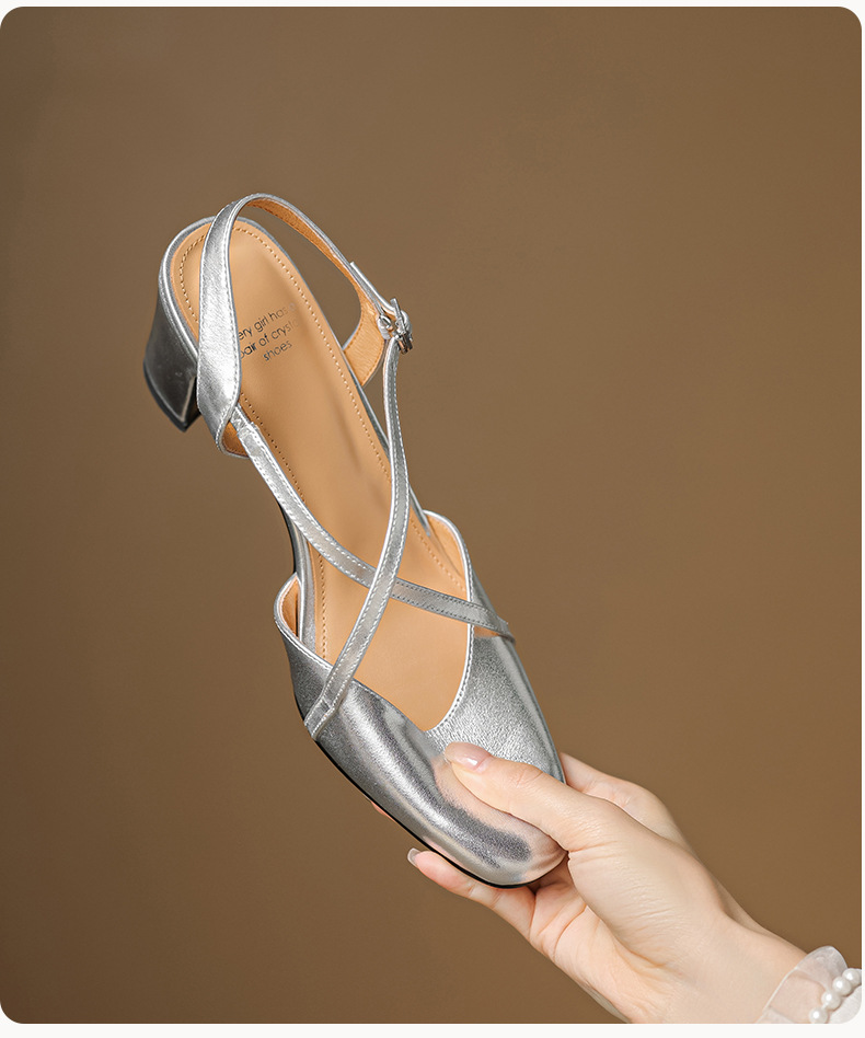 Sandal cao gót nữ mũi nhọn quai chéo buộc dây, gót vuông ổn định — màu trắng ngà chi tiết 6