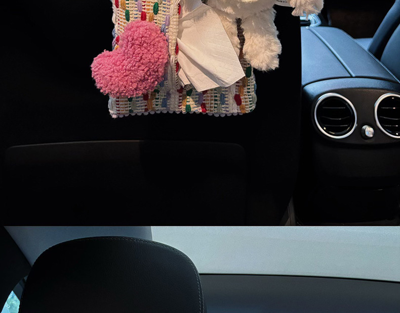 Cute Rabbit Heart-Shaped Car Tissue Box, Car Tissue Hanging Bag, In-Car Hanging Style High-End Tissue Box