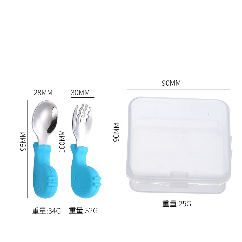 Cuchara DE LOS NIÑOS Tenedor 316 Acero inoxidable cuchara Tenedor vajilla traje de almacenamiento bebé aprendiendo a comer dibujos animados lindo mango corto