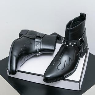 Mongolian Knight Leather Boots Men's British Vintage Ankle Boots Men's Rivet Thick Sole Heightened Chelsea Boots Men