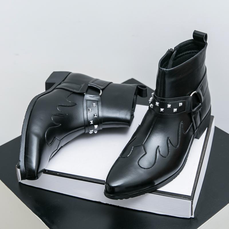 Botas de cuero de caballero mongol para hombres, botas retrógradas británicas para hombres, remaches de altura, botas Chelsea para hombres