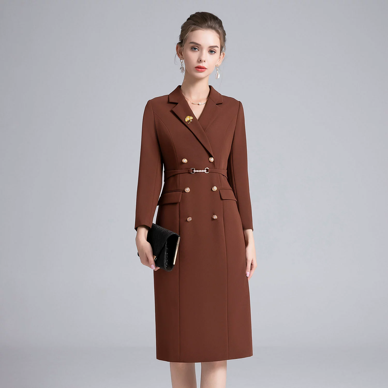 Осенне-зимняя элитная женская одежда для женщин среднего и старшего возраста, приталенное, элегантное, изысканное платье-костюм во французском стиле, легкое люксовое, цельное, оптом.