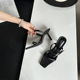 2024 Summer One line Square Toe Open Toe High Heel Shoes Minimalist Style Slim Heel Sandals Versatile Slippers