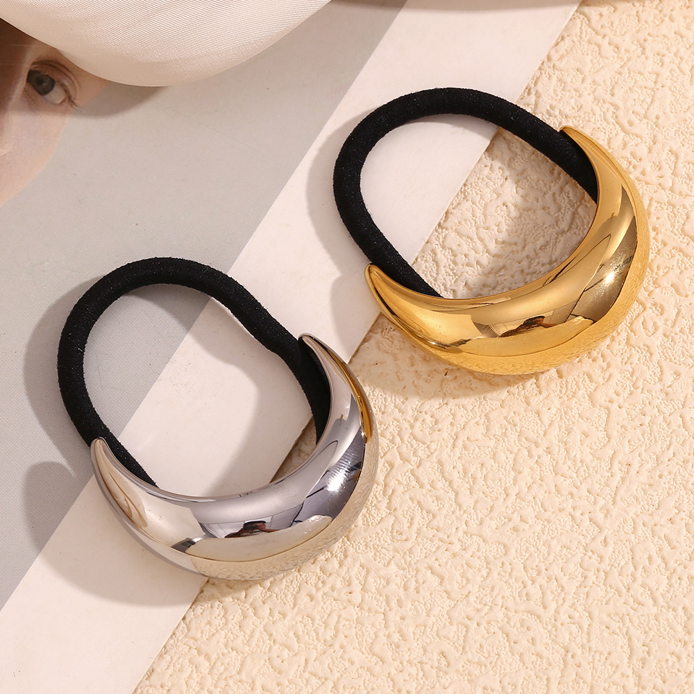 Unisex ins niche design advanced sense simple head rope stainless steel gold plated smooth moon hair rope female_voghion.com