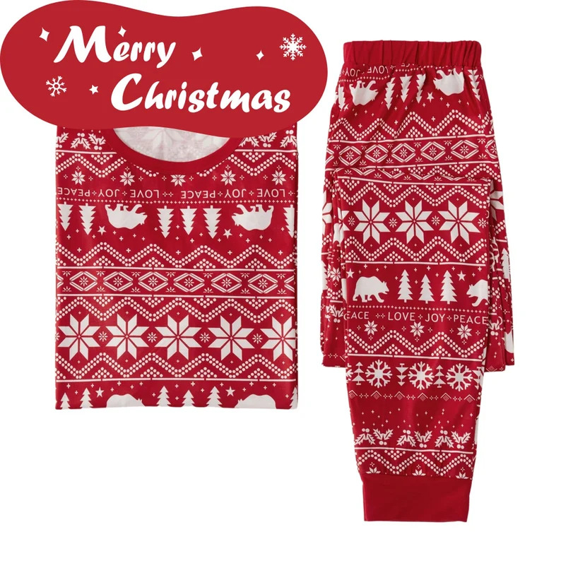 Christmas Family Home Parent Child Suit Printed Pajamas Long Sleeve Round Neck_voghion.com