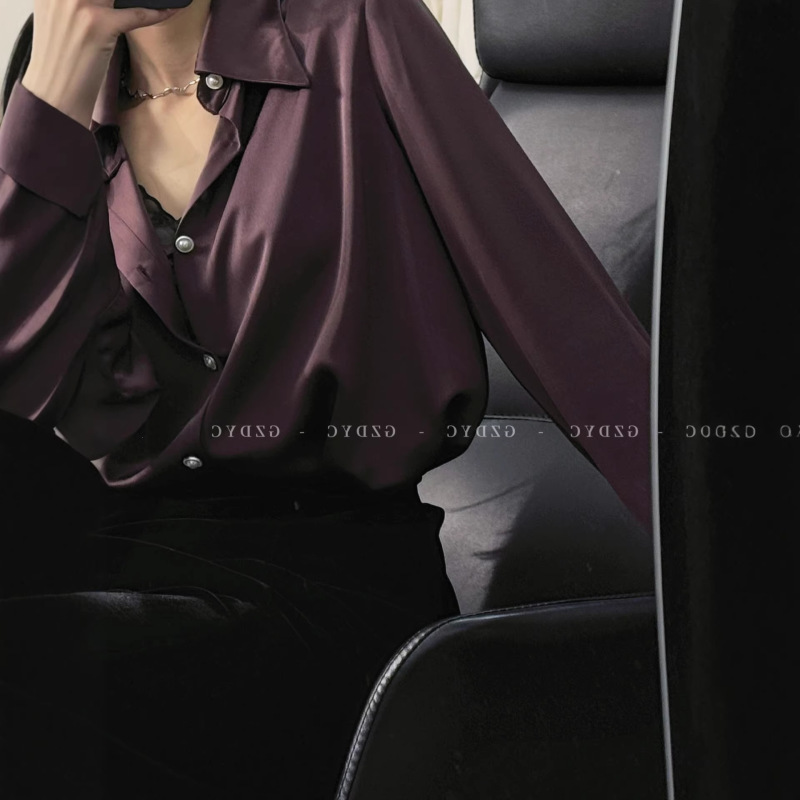 2026 Spring and Autumn New French Style Lazy Atmosphere Women's Commuter Shirt Elegant Satin Shirt with Structured Fit 2026 Spring and Autumn New French Style Lazy Atmosphere Women's Commuter Shirt Elegant Satin Shirt with Structured Fit