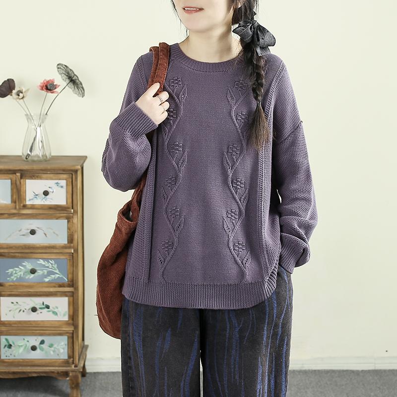 Retro spring elastic knitted sweater with a round collar