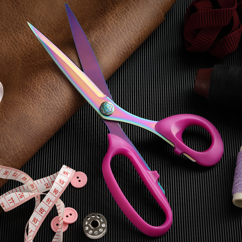 Home Left-Handed Sharp Seamstress Scissor for Cutting Fabric Threads Sewing and Paper Cutting Industrial Multi-Function 9-inch Colored Titanium Scissors