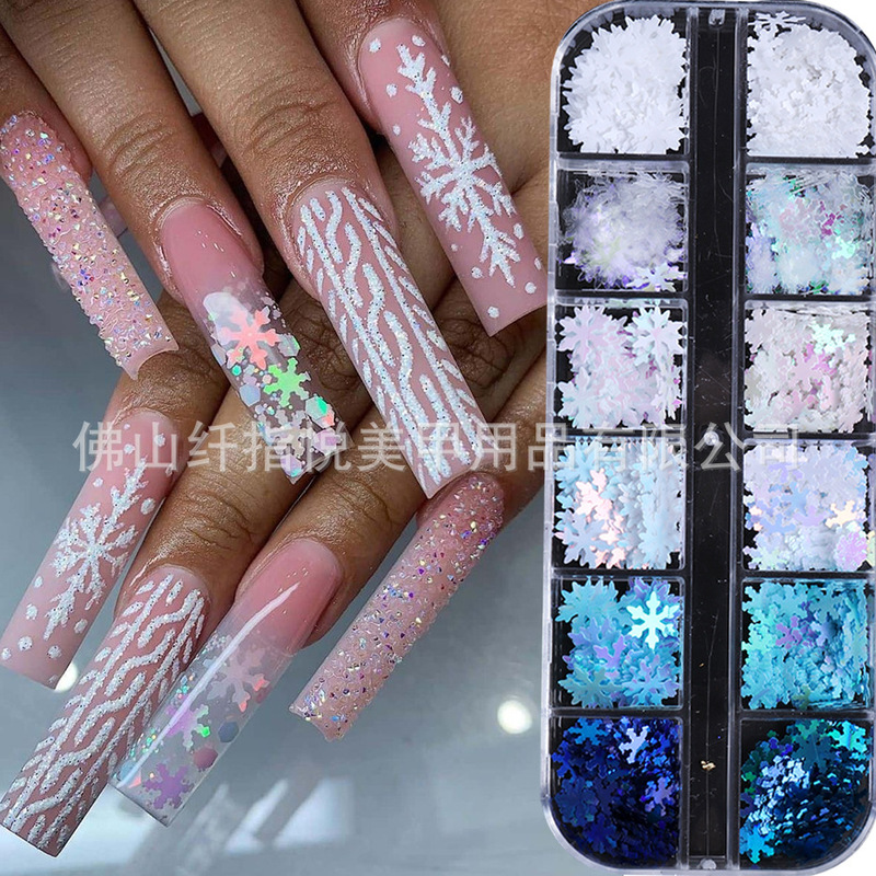 Cross-Border Supply Thin Laser Snowflake Sequins Christmas Series Colorful Snowflakes Nail Patches Nail Accessories