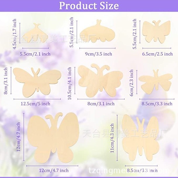 Corte láser, bricolaje hecho a mano, pequeñas piezas de madera, adornos pintados, embrión blanco de madera, mariposas, juguetes de graffiti para niños al por mayor