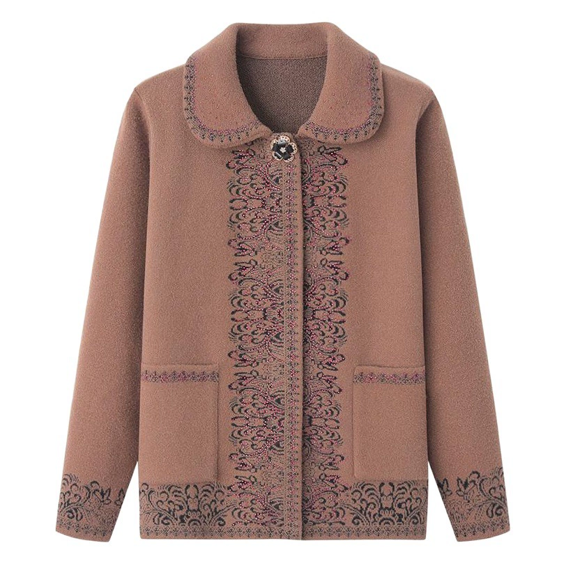 Женская зимняя одежда среднего и пожилого возраста, свитер с лацканами, короткое пальто, весенне-осенняя одежда для матерей среднего возраста, бархатная одежда с кристаллами, иностранный стиль