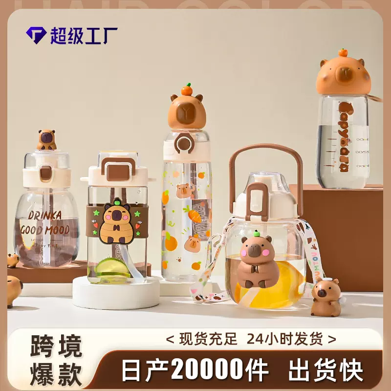 卡皮巴拉吸管杯女生高颜值夏天随手杯创意便捷弹盖食品级儿童水杯